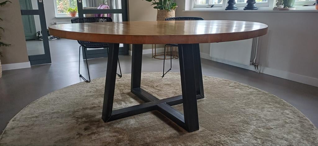 Zware eettafel rond, echt oud eiken, 170cm, Huis en Inrichting, Tafels | Statafels, Ophalen of Verzenden