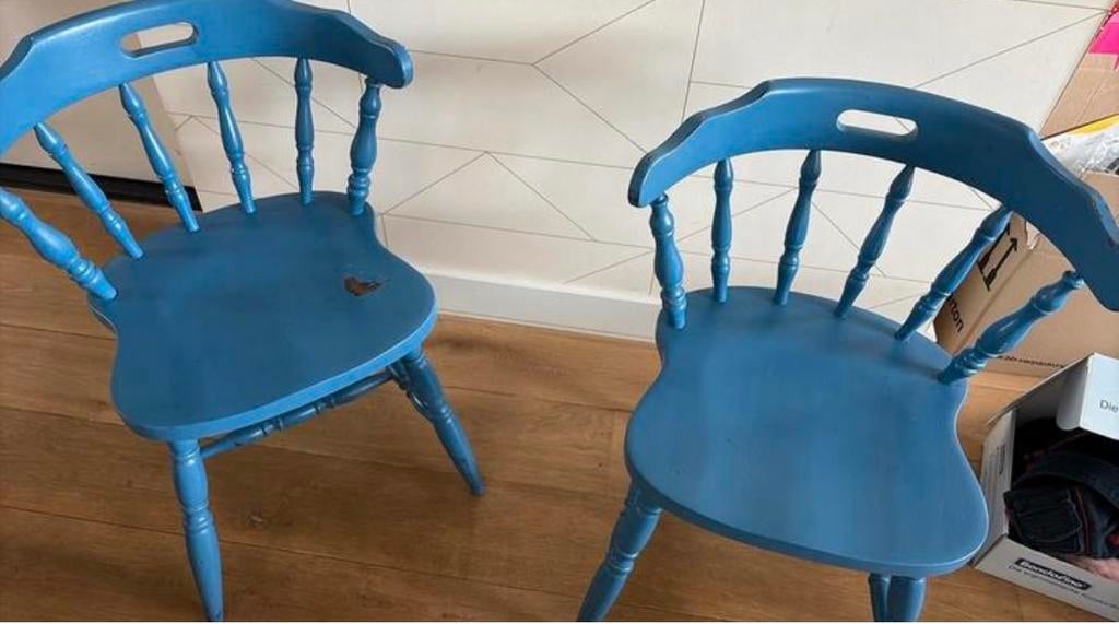 houten stoelen, Huis en Inrichting, Stoelen, Ophalen, Gebruikt, Twee, Blauw