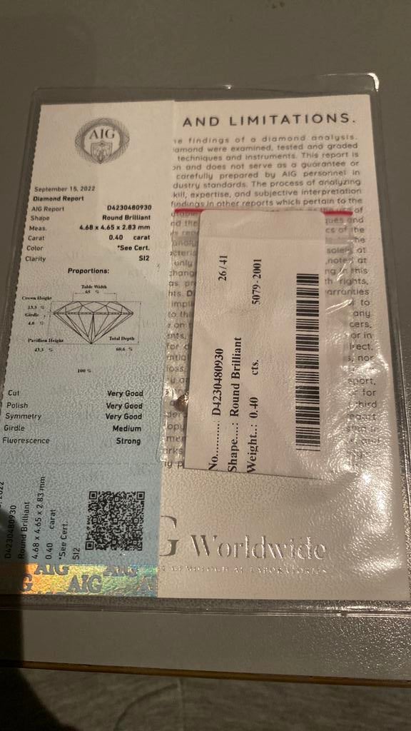 0,4ct diamant, Ophalen of Verzenden, Zo goed als nieuw