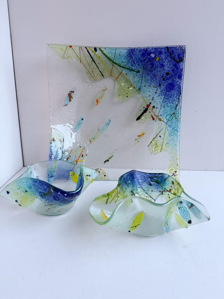 Lades Glass Art Bord en Schaaltjes - Handgemaakt, Ophalen