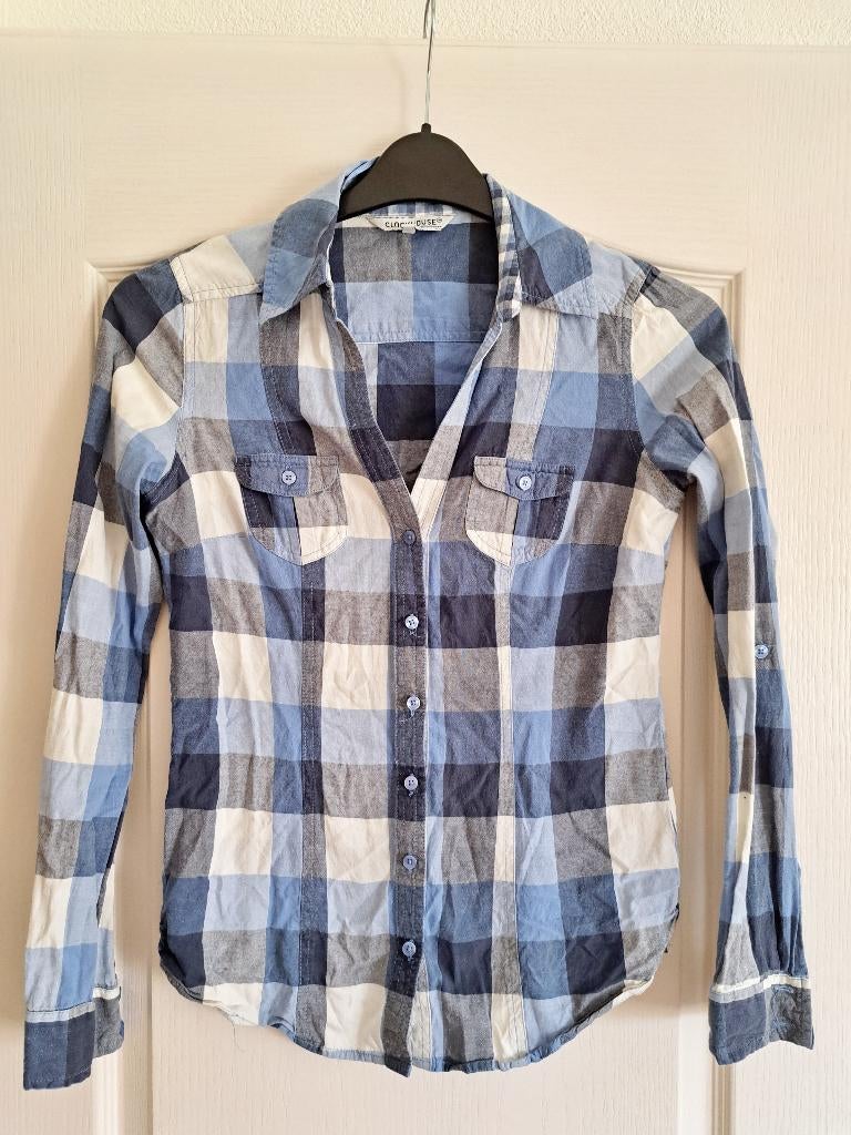 Leuke blauw wit geruite dames blouse in maat 38 / M C&A, Maat 38/40 (M), Blauw, Ophalen of Verzenden, Zo goed als nieuw