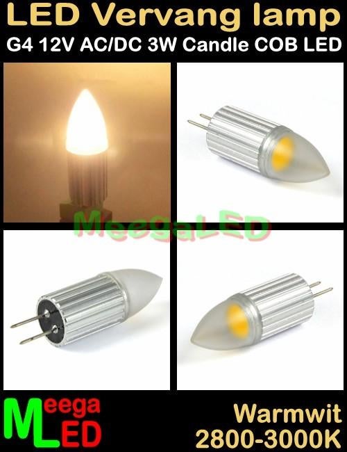 G4 LEDspot LEDlamp kaars met 3W COB LED - Warmwit - 2800k, 30 tot 60 watt, Led-lamp, Nieuw, Bipin of Steekvoet