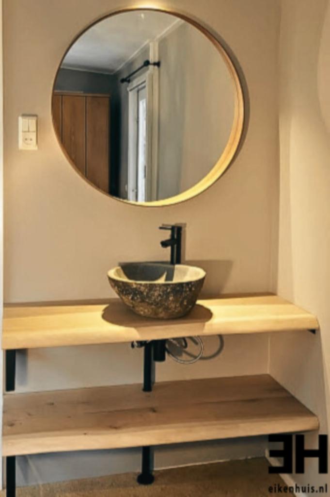 Massief Eiken boomstam wastafel blad 160x50x4cm A-kwaliteit, Ophalen, 100 tot 150 cm, Nieuw, Minder dan 100 cm