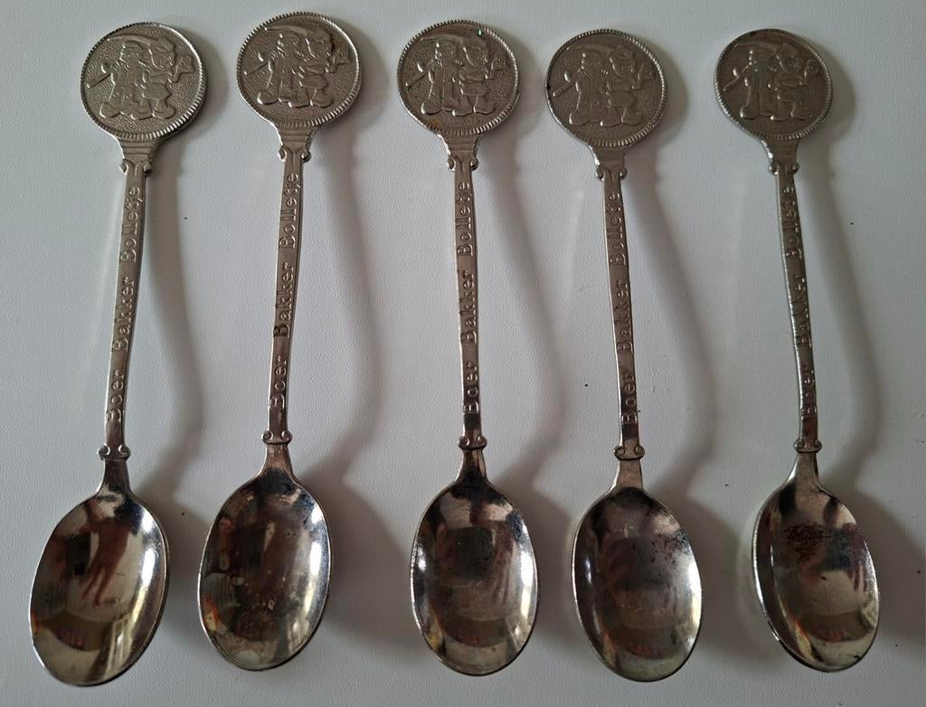 5 Boer Bakker Bolletje Lepeltjes., Ophalen of Verzenden, Metaal, Bestek, Verzilverd