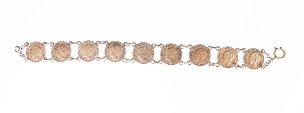 Armband met 10 cents Wilhelmina opgestoken haar (9 stuks)