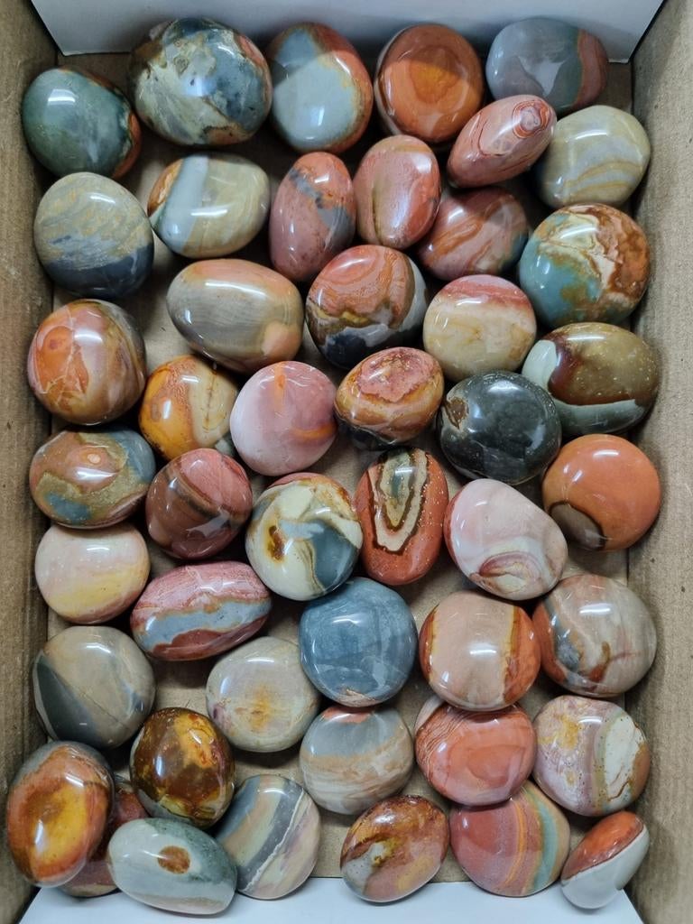 Kleine handstenen van polychroom jaspis,  per 100 gram 4-6 s, Ophalen of Verzenden, Mineraal