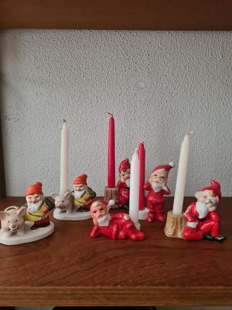 Vintage kerst tomtes kabouters, kandelaars, zweeds, duits, Ophalen of Verzenden, Gebruikt
