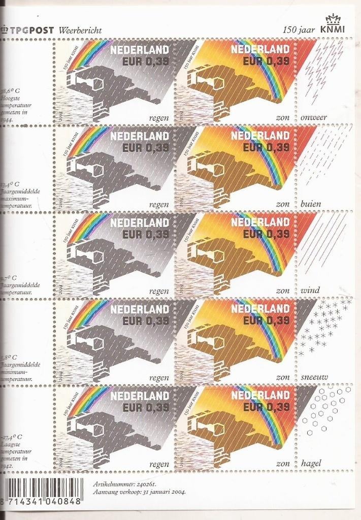 Nederland 2004  Weerbericht 150 jaar KNMI Velletje NVPH, Postzegels en Munten, Ophalen of Verzenden, Na 1940, Postfris