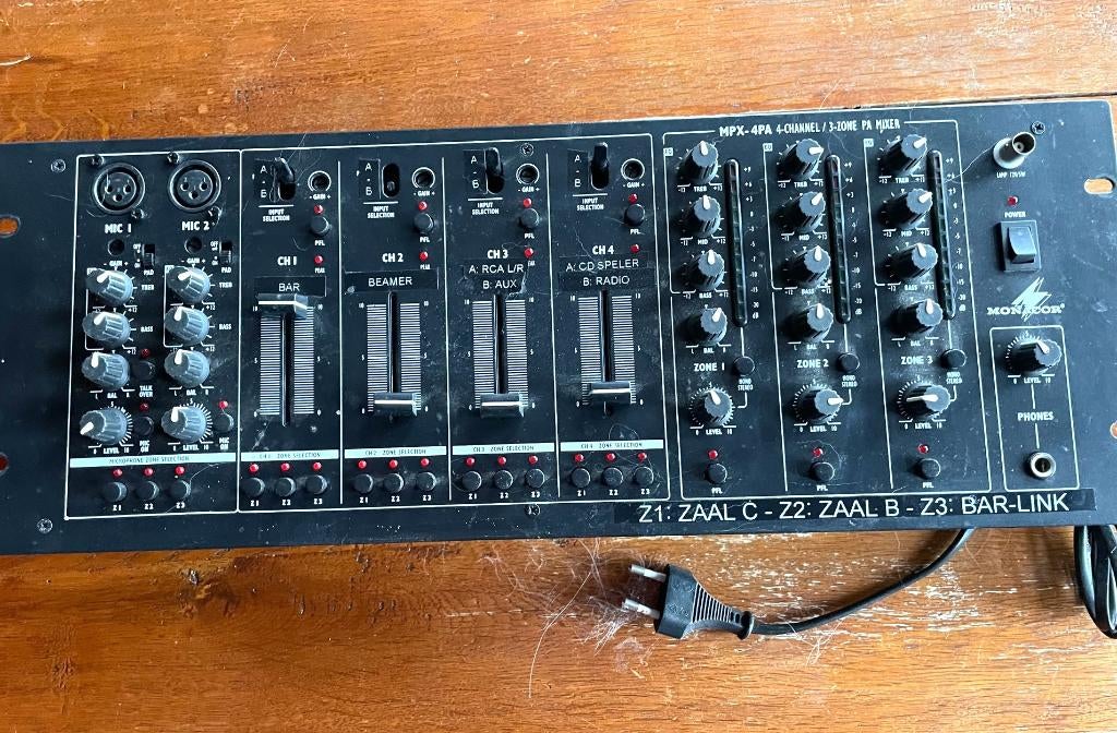 Monacor Audiomixer MPX-4PA, Ophalen of Verzenden, Gebruikt, Minder dan 5 kanalen, Microfooningang
