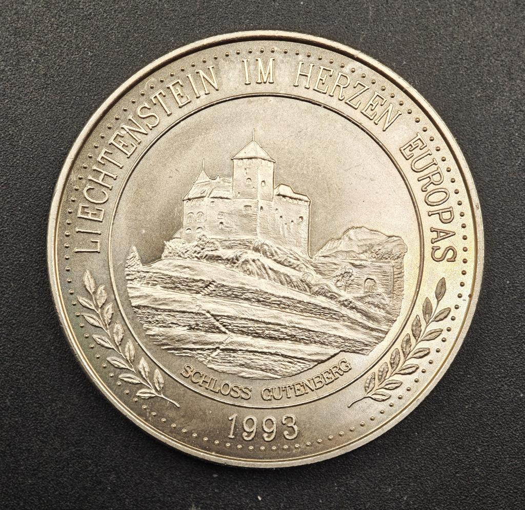1993 5 ECU Liechtenstein Schloss Gutenberg, Ophalen of Verzenden, Overige materialen, Buitenland