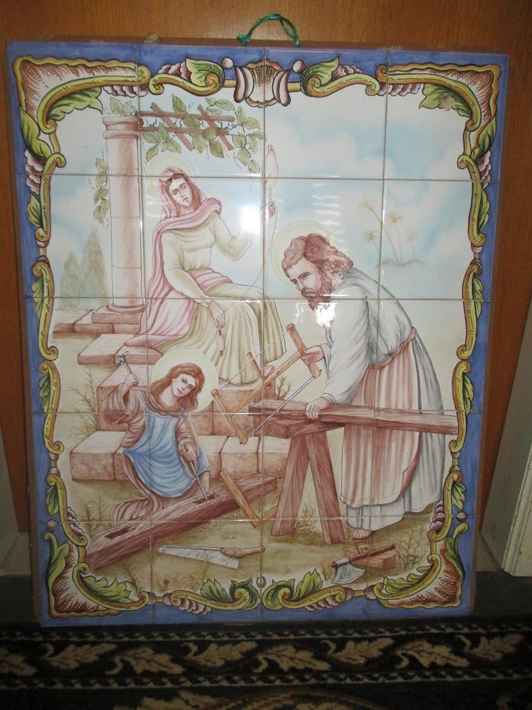 tafereel heilige familie in portugese tegels, Ophalen, 60 cm of meer, Keramiek, Nieuw