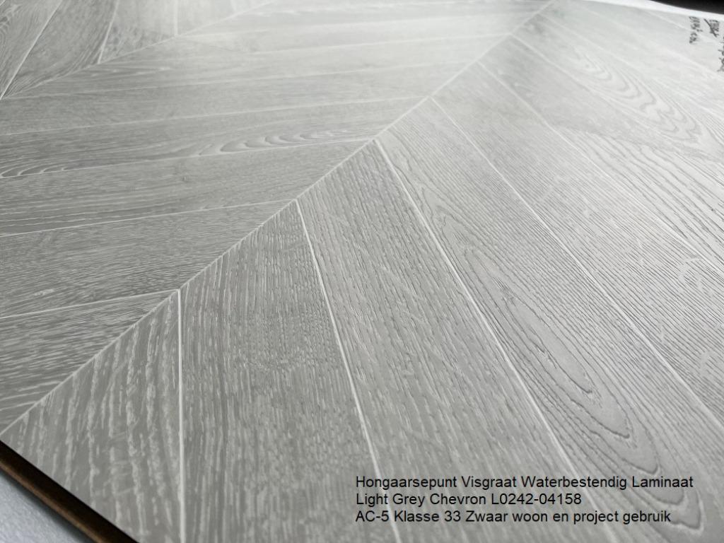 Hongaarse punt Waterbestendig Laminaat Light Grey, 75 m² of meer, Nieuw, Ophalen of Verzenden, Visgraat Hongaarsepunt laminaat