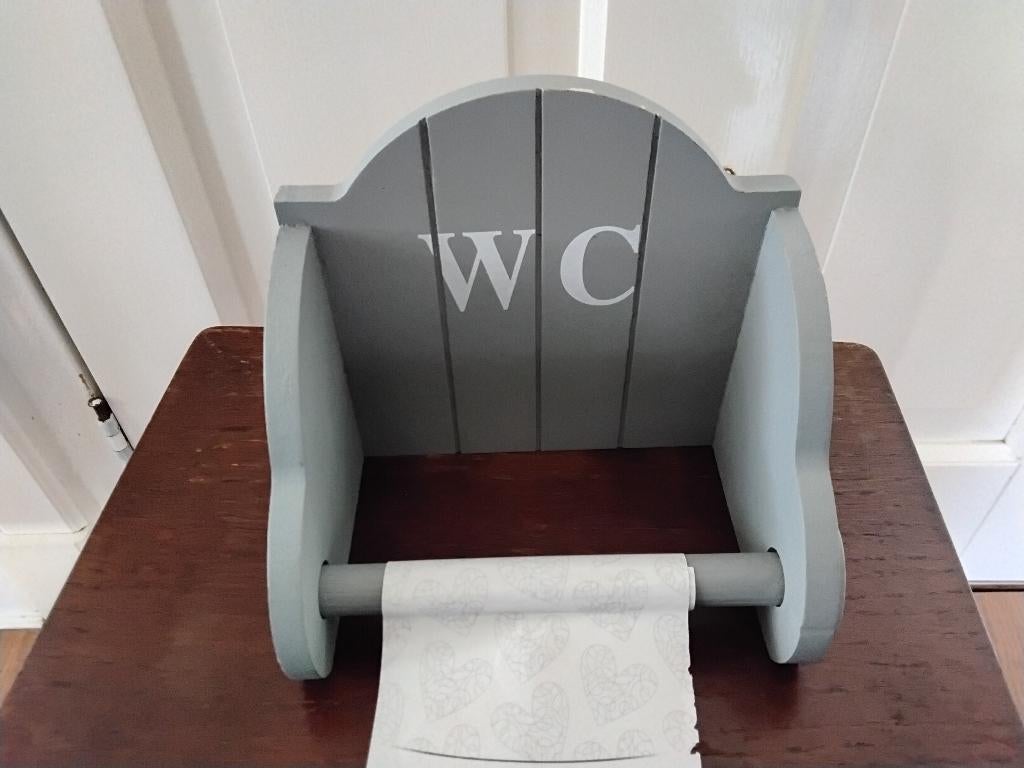 Brocante - houten toiletrolhouder - wc rolhouder - grijs - n, Huis en Inrichting, Badkamer | Badtextiel en Accessoires, Ophalen of Verzenden