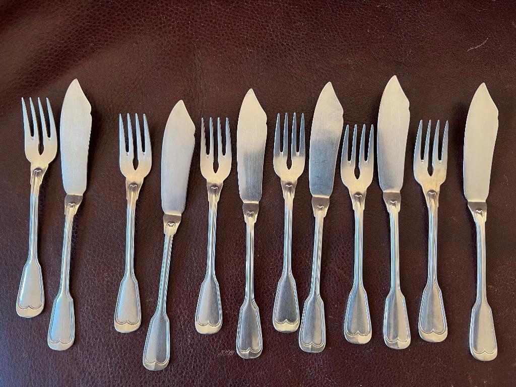 Wellner vintage verzilverd visbestek 6 personen, Ophalen of Verzenden