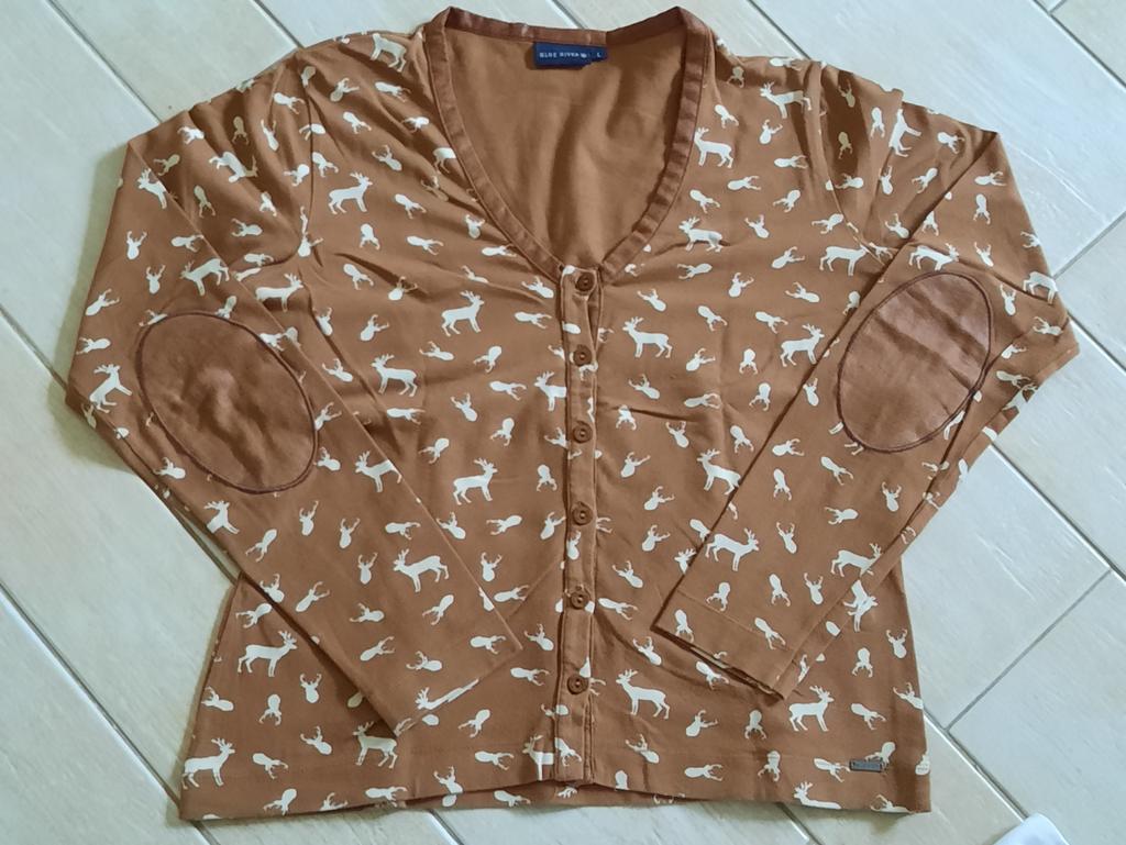 Cognac vestje BLUE RIVER maat L hertenmotief, Ophalen of Verzenden, Zo goed als nieuw, Maat 42/44 (L), Bruin