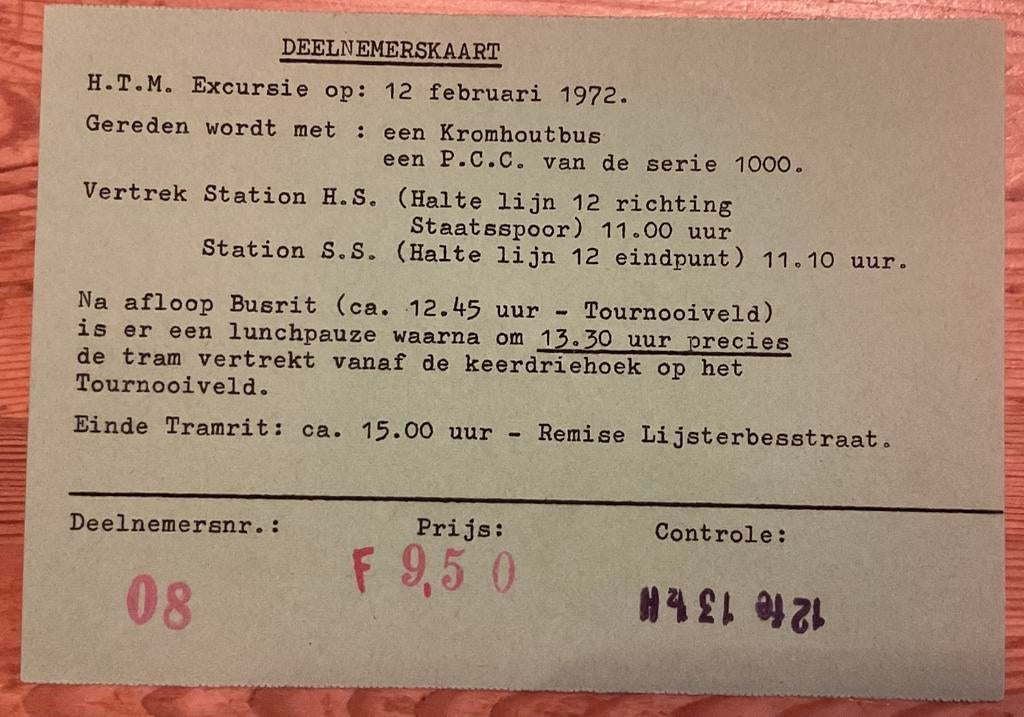 Ticket HTM Kromhout en PCC 1972, Verzenden, Gebruikt, Tram, Overige typen