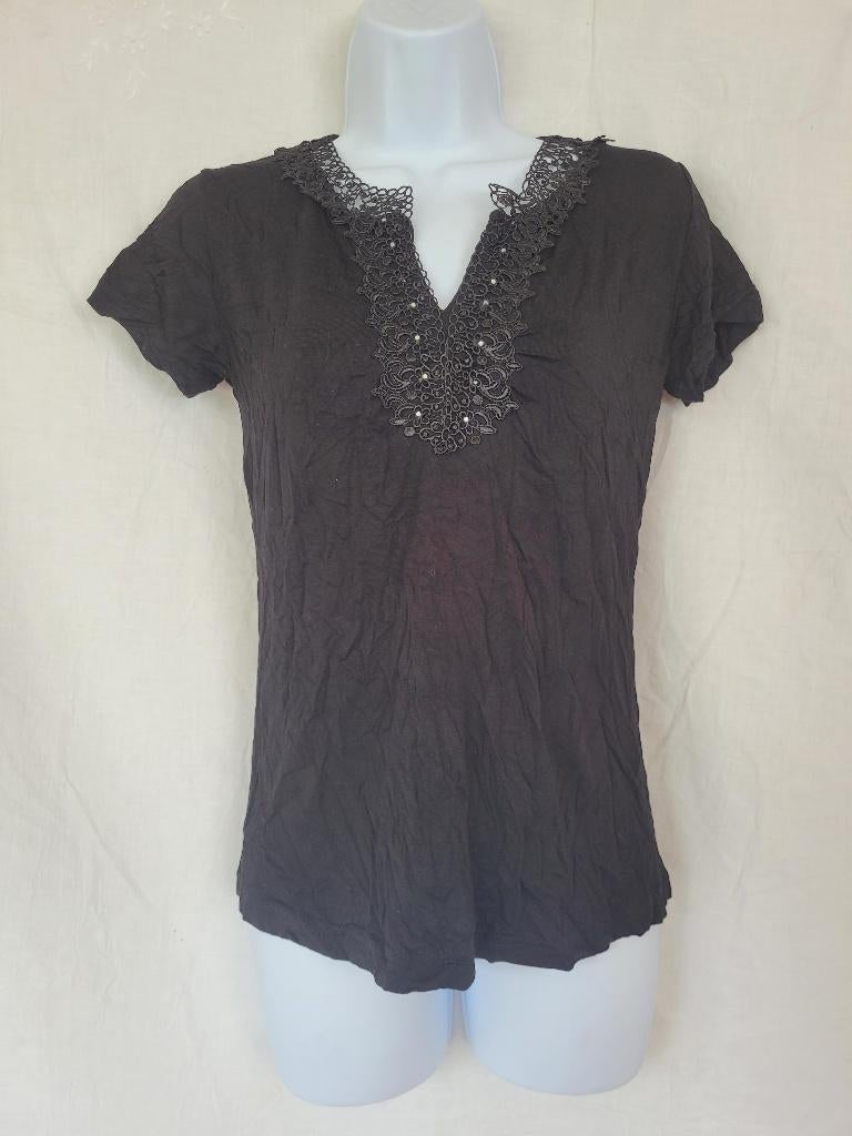 Gaaf zwart damesshirt, kant, strass mt M/L merk Sevda, Maat 38/40 (M), ., Zwart, Ophalen of Verzenden