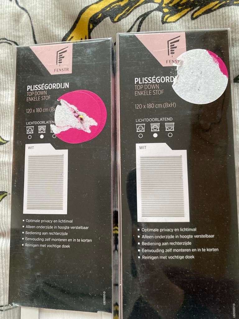 2x Plissé Gordijnen 120x180 cm - Nieuw in verpakking, 100 tot 150 cm, Wit, Nieuw, Ophalen of Verzenden