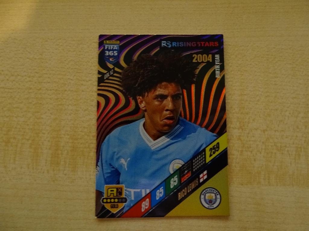 Panini FIFA 365 Adrenalyn XL 2024 Rico Lewis Rising Star, Ophalen of Verzenden, Zo goed als nieuw, Buitenlandse clubs, Poster, Plaatje of Sticker