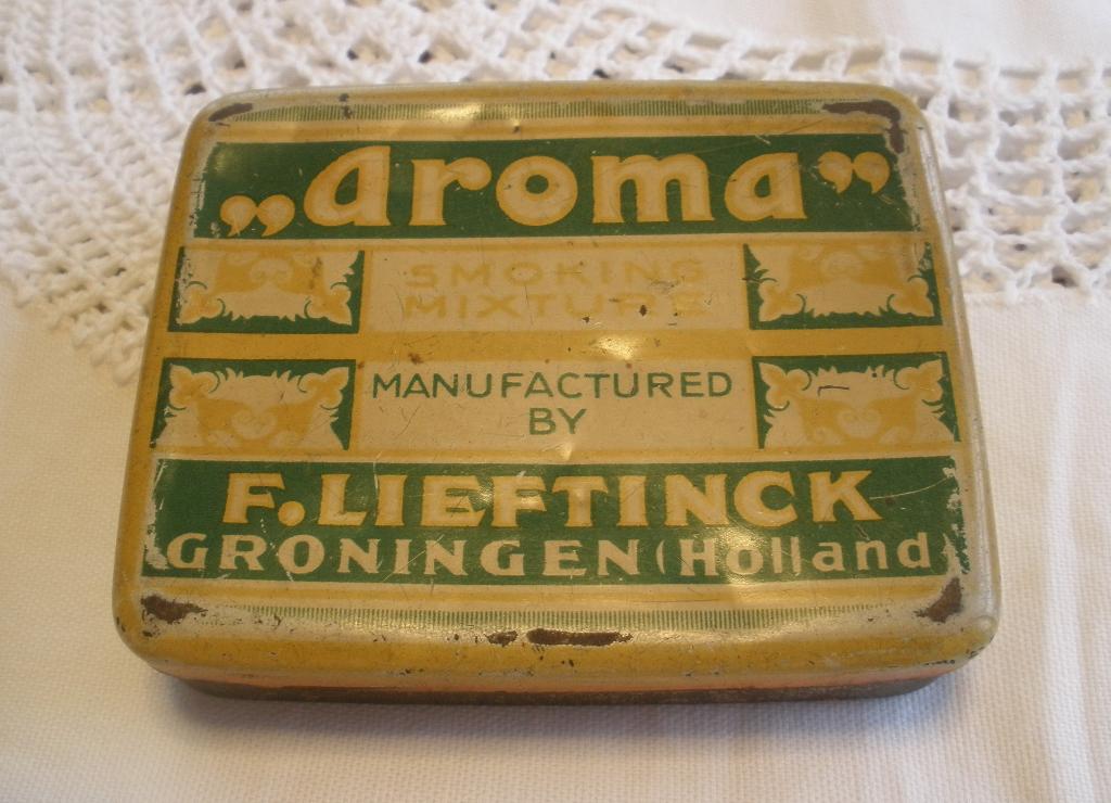 Oud tabaks blikje - Aroma - F. Lieftinck - Groningen, Verzamelen, Blikken, Ophalen of Verzenden, Gebruikt, Overige, Overige merken