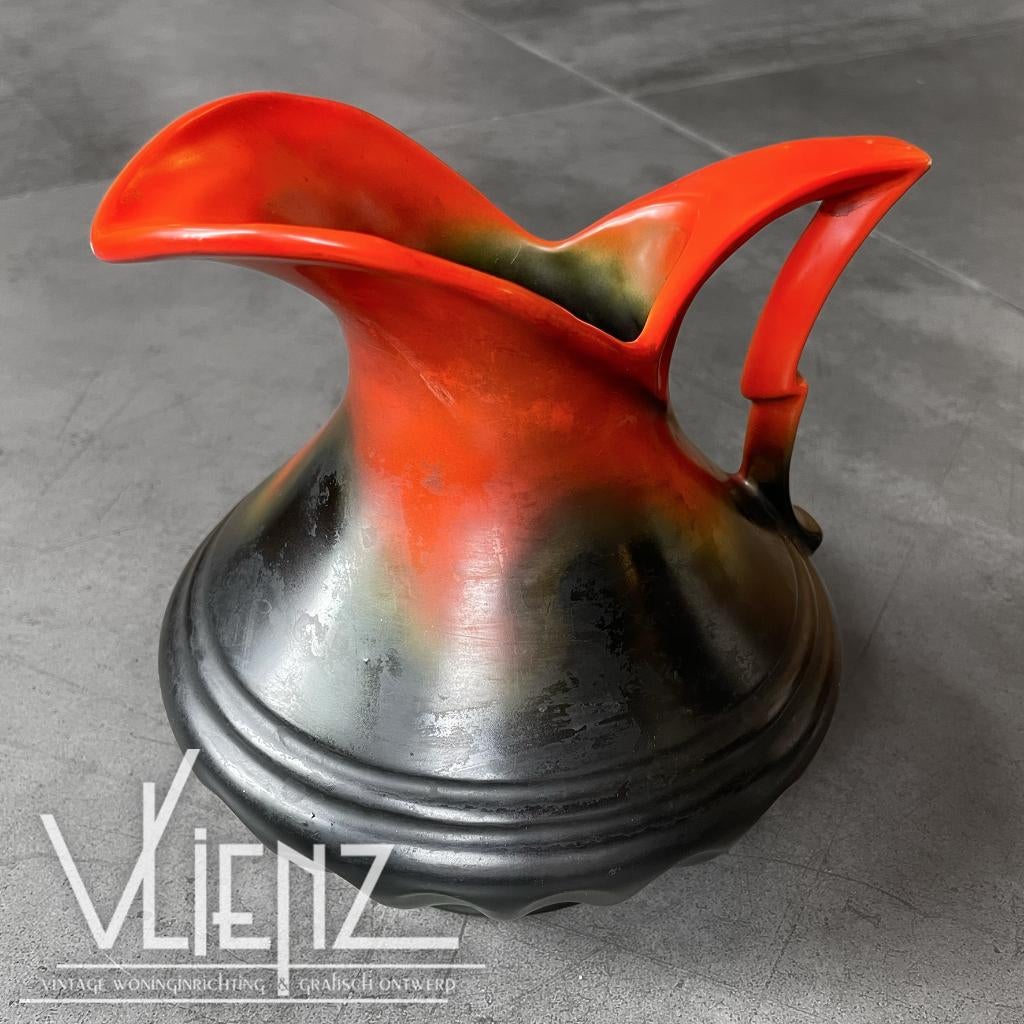 Vintage, Art Deco vaas Mosa Maastricht oranje brocante retro, Ophalen of Verzenden