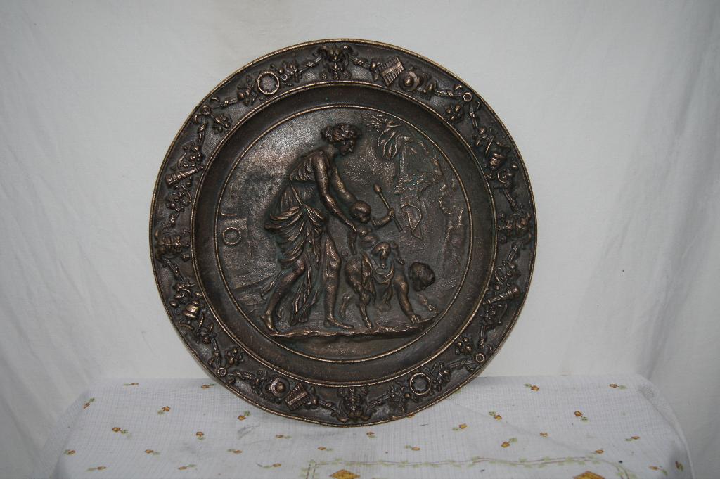 Wandbord ( Brons en koper bord, Antiek en Kunst, Kunst | Beelden en Houtsnijwerken, Wanddecoratie, Ophalen of Verzenden