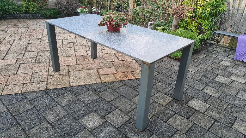 Tuintafel met granieten tafelblad 170x80cm, Ophalen, Gebruikt, Rechthoekig, Metaal