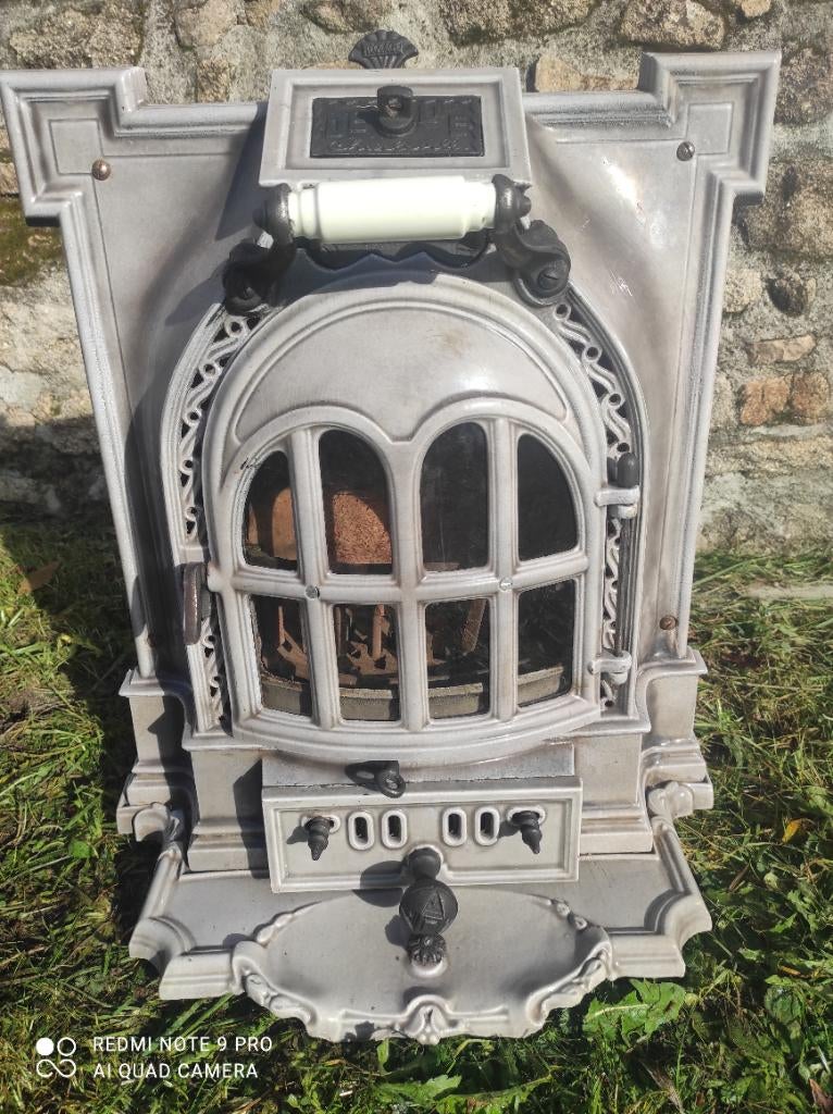 Schitterende antieke gietijzeren Art-deco houtkachel, Huis en Inrichting, Kachels, Ophalen, Gebruikt, Houtkachel, Vrijstaand