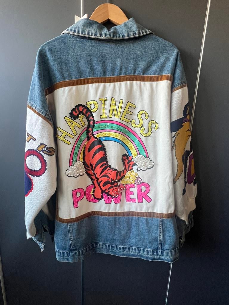 Denim jack Happiness Power (Spijker jas), Ophalen of Verzenden, Zo goed als nieuw, Blauw