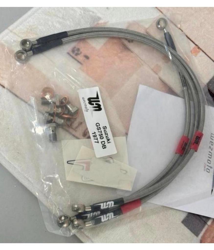 Suzuki GS750 DB 1977 Wezmoto gevlochten remslangen rem slang, Ophalen of Verzenden, H, H, H