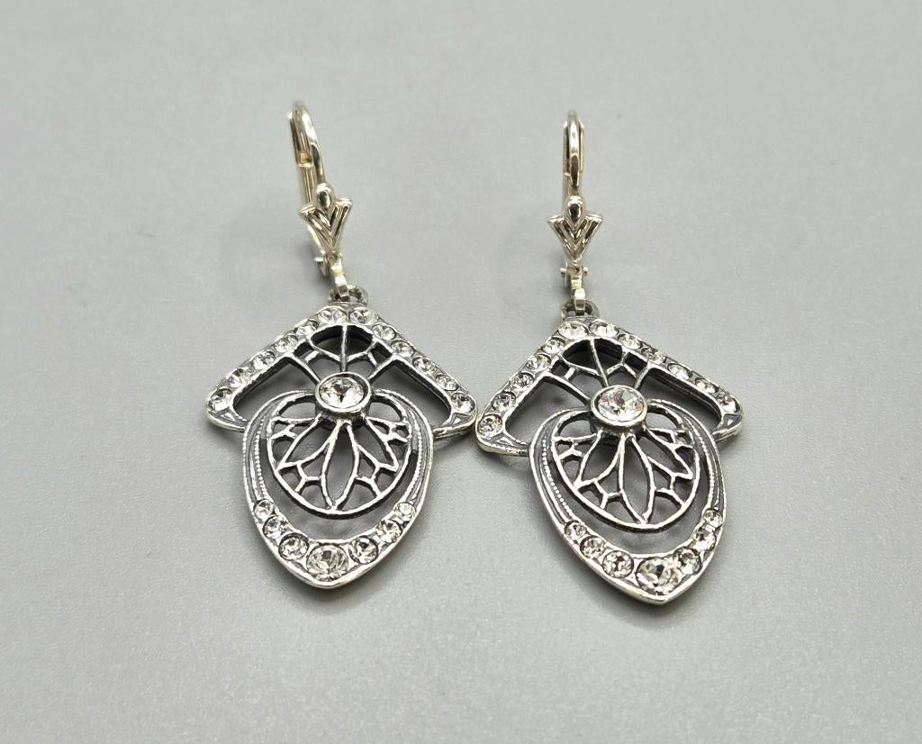 Zilveren Art Deco oorbellen Swarovski Kristallen. 2026/191., Hangers, Met edelsteen, ., Nieuw