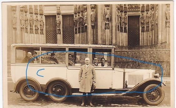 zeswieler auto oldtimer jaren 30 reisgezelschap fotokaart, Ophalen of Verzenden, 1920 tot 1940, Voertuig