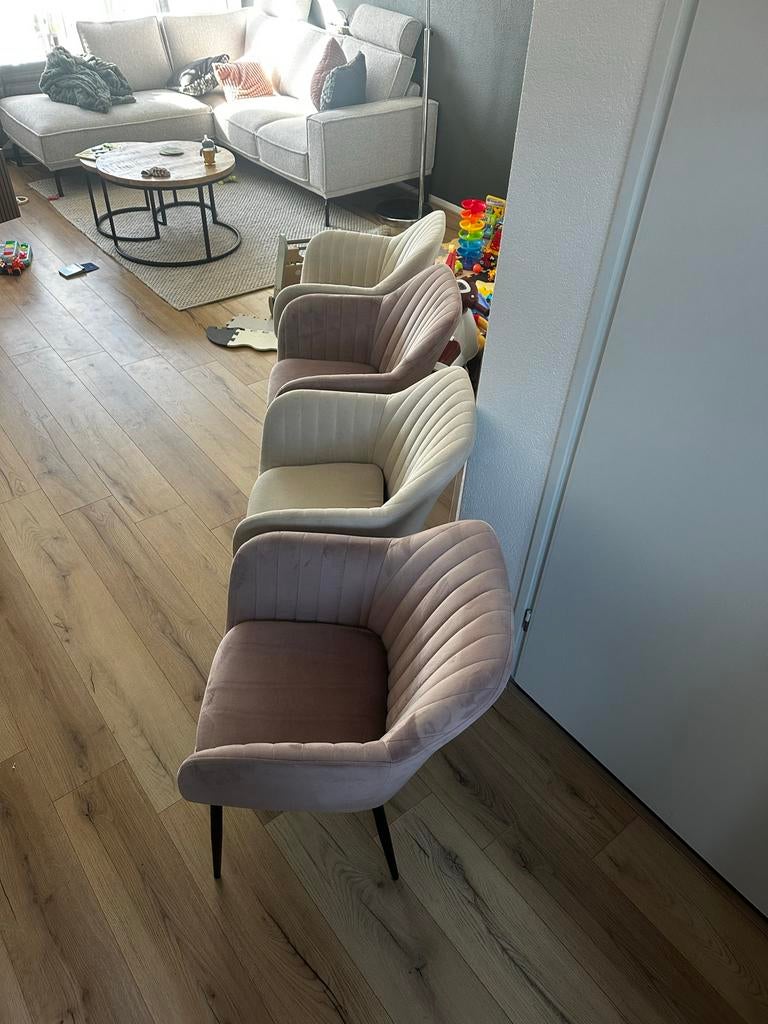Moderne velours Eetkamerstoel 4 stuks, Ophalen, Gebruikt, Overige kleuren, Vier