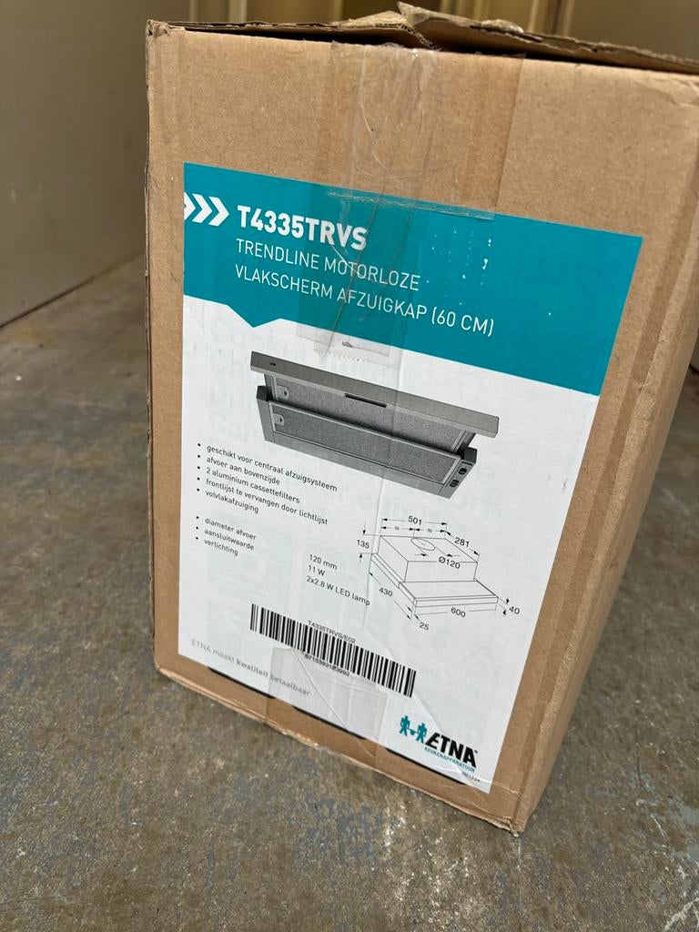 ETNA T4335TRVS Vlakscherm afzuigkap (60 cm), Minder dan 200 m³ per uur, Nieuw, Ophalen of Verzenden, Inbouw