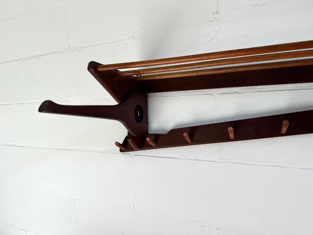 Deense teakhouten kapstok Mid-century, Wandkapstok, Verzenden, Zo goed als nieuw, Minder dan 100 cm