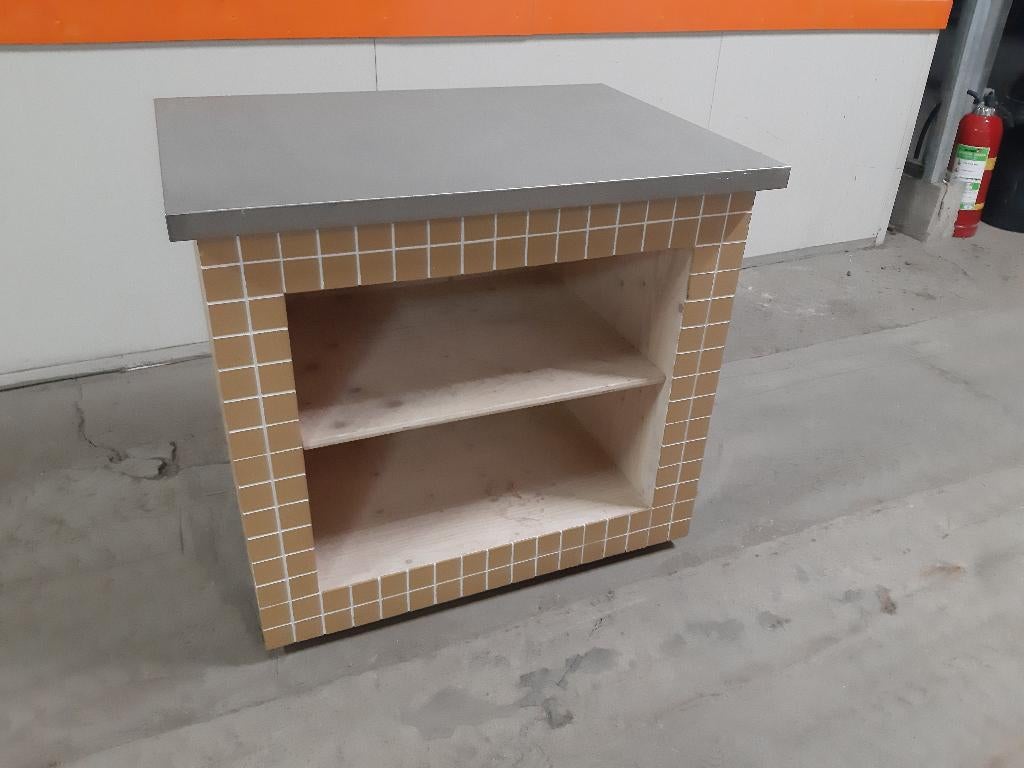 BBQ meubel buitenkeuken met RVS blad en okergele tegeltjes, Ophalen of Verzenden, Gebruikt, Gas, Vrijstaand