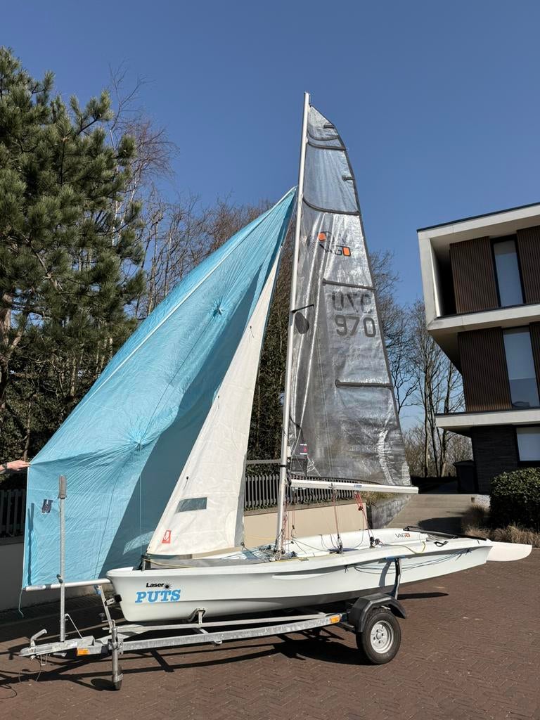 Laser Vago + trailer, gennaker, rolfok, race grootzeil, Ophalen, Geen motor, Gebruikt, Overige brandstoffen