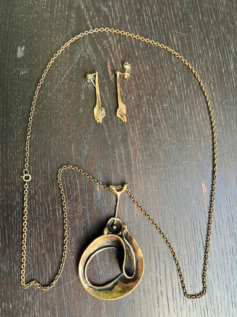 Harrie Lenferink: bronzen hanger en oorhangers, Sieraden, Tassen en Uiterlijk, Kettingen, Zo goed als nieuw, Overige materialen