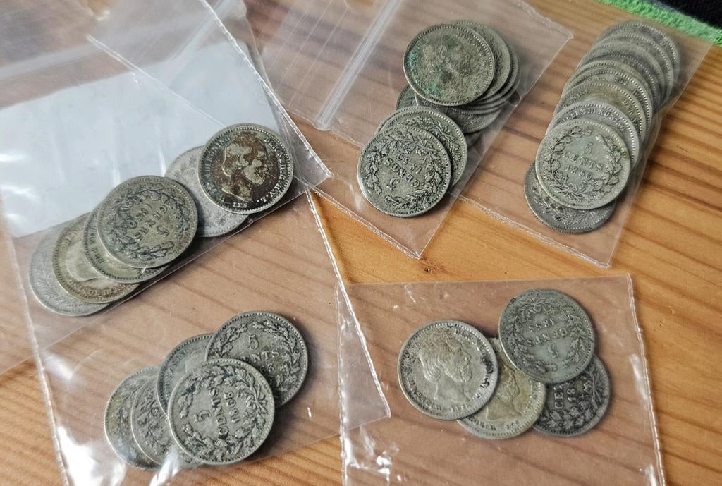 35x 5 cent willem 3 Nederland, Koning Willem III, Zilver, 5 cent, Verzenden