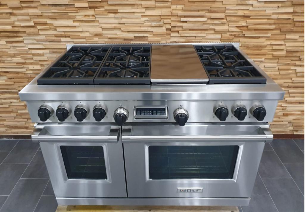 Luxe Wolf Fornuis 120cm rvs 2 elektrische ovens Teppanyaki, Witgoed en Apparatuur, Fornuizen, Zo goed als nieuw, Vrijstaand, Gas