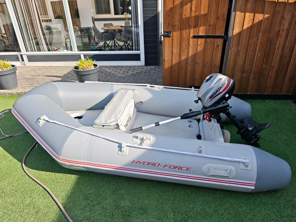 Hydro-force opblaasboot met 3.5pk Mariner buitenboord motor, Overige merken, Ophalen of Verzenden, Zo goed als nieuw, Benzine