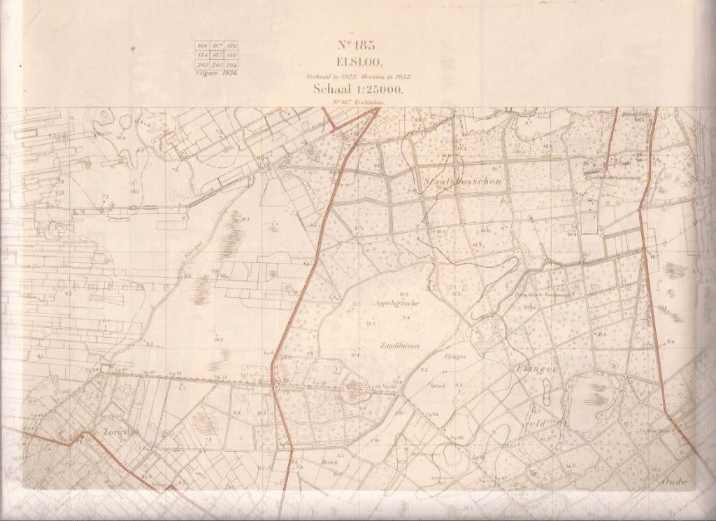 No. 185. Elsloo. Topografische Kaart. 1932.Bonnekaart, Ophalen of Verzenden