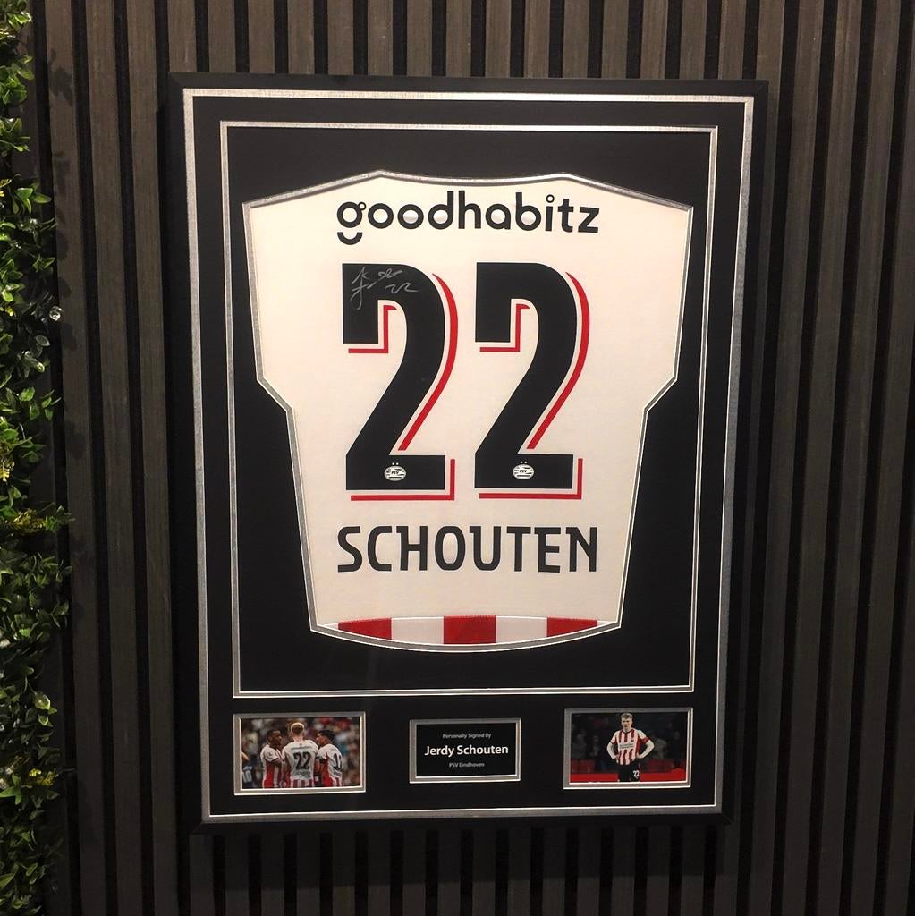 Jerdy Schouten gesigneerd shirt PSV ingelijst videobewijs, Verzenden, Nieuw, PSV, Shirt