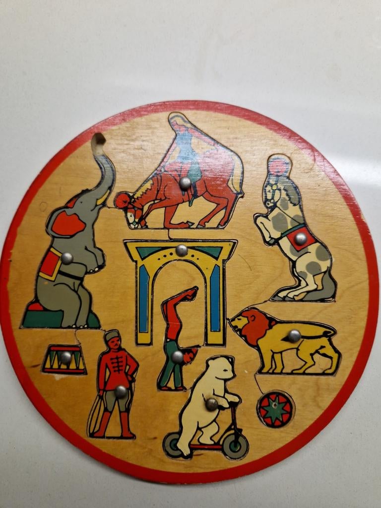 Vintage houten kinderpuzzel, circus, Ophalen of Verzenden, Minder dan 10 stukjes, Gebruikt, Van hout