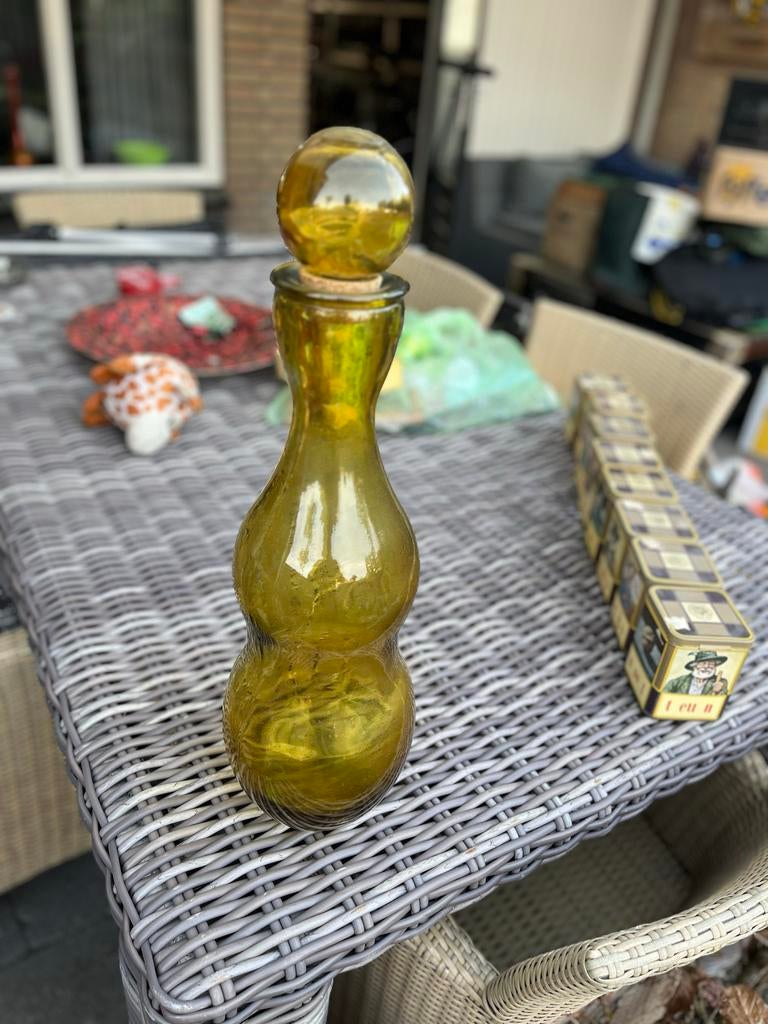 Glazen karaf, amberkleurig, met stop, Empoli stijl jaren 60-, Antiek en Kunst, Ophalen