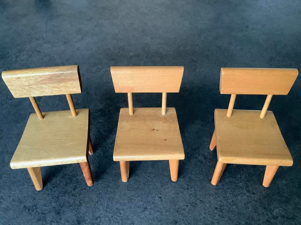 Set van 3 Miniatuur Houten Stoeltjes - Decoratief, Ophalen of Verzenden, Gebruikt