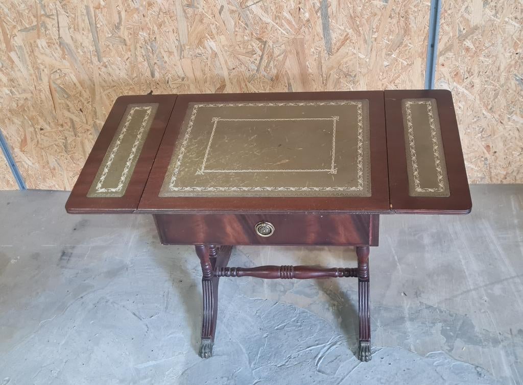Antieke Mahonie Tafel met Leder Inleg, Antiek en Kunst, Antiek | Meubels | Tafels, Ophalen of Verzenden