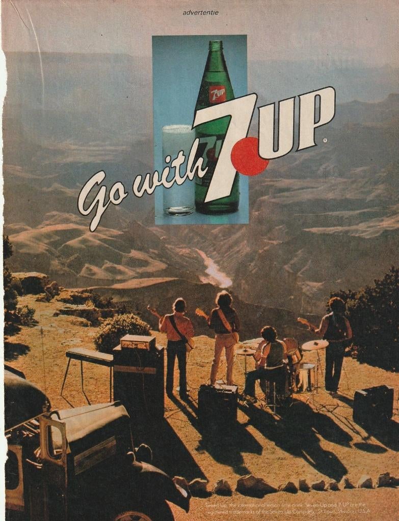 retro reclame 1981 7-Up Seven-Up frisdrank ga met band mee, Verzamelen, Verzenden, Overige typen