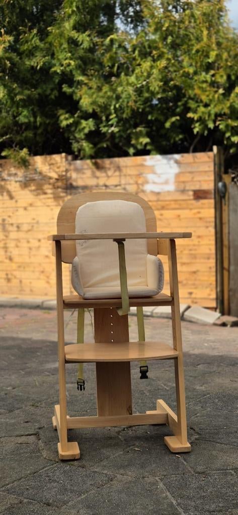 Houten meegroeistoel met kussen en gordel, Ophalen of Verzenden, Gebruikt, Meegroeistoel, Gordel(s)