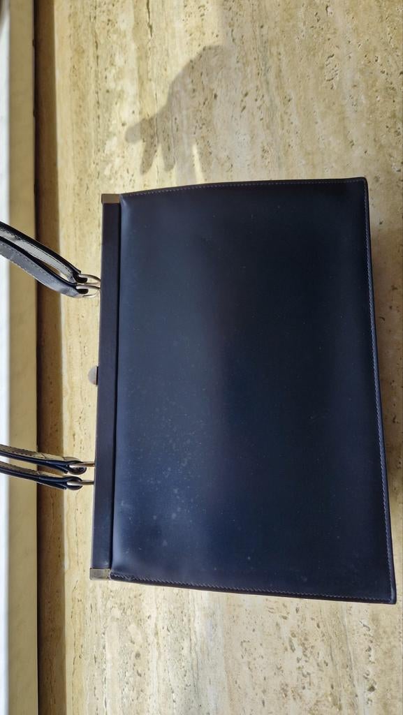 Chique Vintage blauw leer damestas, Ophalen of Verzenden